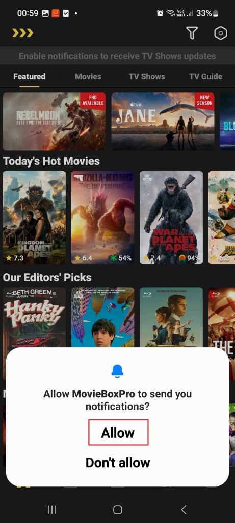 allow moviebox pro app notifications