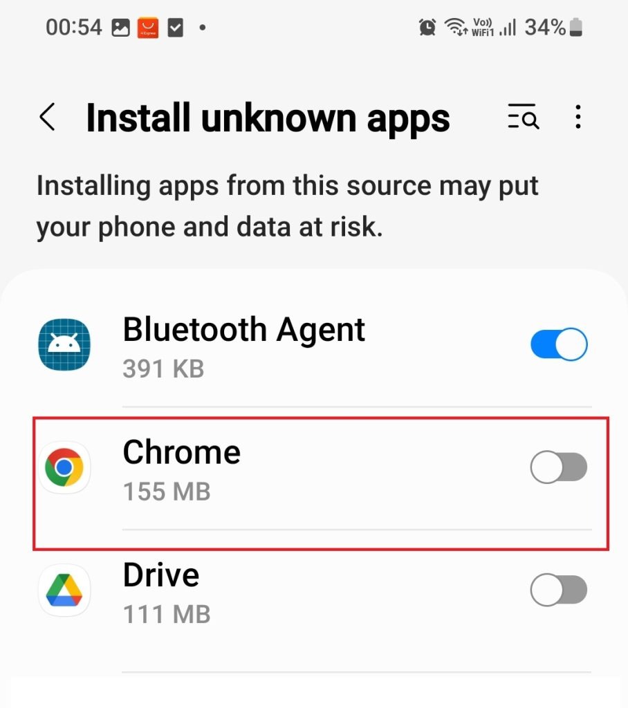 enable unknown apps install setting on android